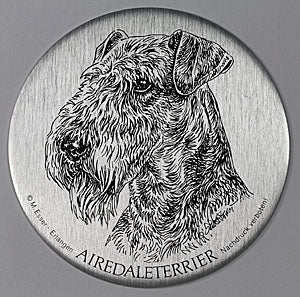 Metall-Plakette Airedale Terrier, ca. 8,5 cm FRABO